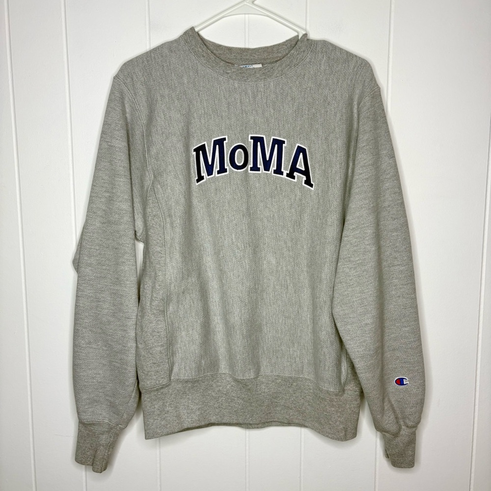 Champion Crewneck Sweatshirt MoMA Edition Size Small Gray Navy Blue Collectable - Picture 2 of 10